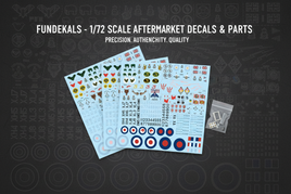 1/72 scale Fundekals decal sheets display featuring Stars & Bars, USAF titles, aircraft markings for scale models