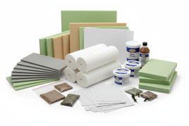 Model scenery supplies kit with foam sheets, paste containers, grid paper, and scatter at MPM Hobbies