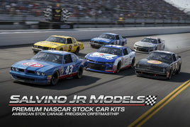 Salvino Jr Models premium NASCAR stock car kits with classic race cars on track, MPM Hobbies