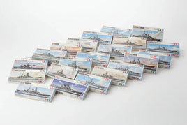 Tamiya battleship model kits arranged on white background from MPM Hobbies collection.