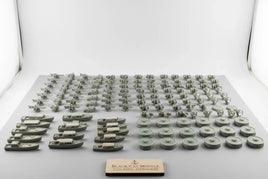 1/350 scale naval accessory models including boats, turrets, naval mines, and cannons by Black Cat Models, displayed on a gray surface.