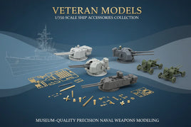 Veteran Models 1/350 scale ship accessories collection with model naval guns and parts from MPM Hobbies.