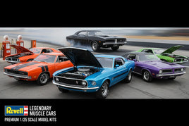Revell premium 1/25 scale model kits featuring legendary muscle cars in various colors at MPM Hobbies