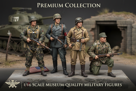 1/16 scale museum-quality military figures from MPM Hobbies Premium Collection with tank backdrop