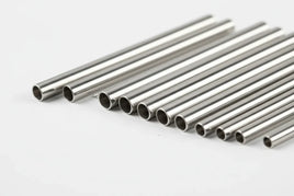 Stainless steel hobby model tubes arranged on white background, MPM Hobbies supplies