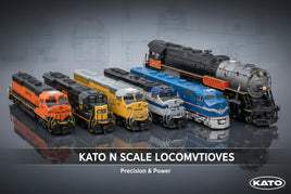 Kato N scale model locomotives lineup for sale at MPM Hobbies, various colors and styles shown.