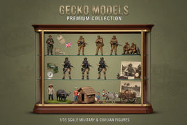 Gecko Models premium collection display case with 1/35 scale military and civilian mini figures.
