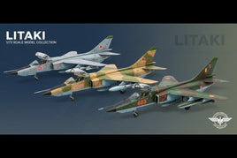 LITAKI 1/72 scale model jets in various camouflage colors, displayed for MPM Hobbies
