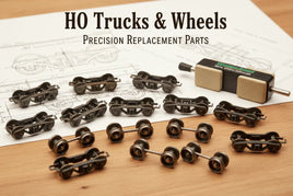 HO scale model train trucks and wheels replacement parts on blueprint, MPM Hobbies products