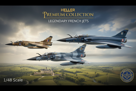 1/48 Heller French jets: Mirage 2000 C, Mirage IV P bomber & Jaguar GR1 in formation over France