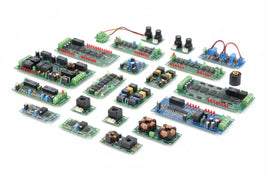 Assorted electronic circuit boards and components displayed on white background, MPM Hobbies