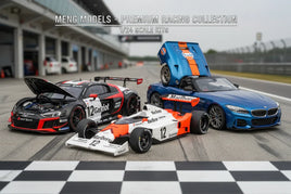 1/24 scale racing car model kits including Audi, F1, and BMW on racetrack at MPM Hobbies