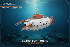 U.S. Navy DSRV-1 Mystic 1/350 scale model kit, white and orange submarine, Premium Collection