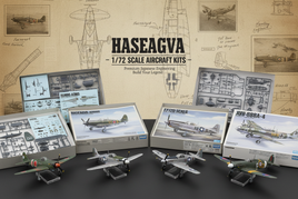 1/72 Hasegawa propeller aircraft kits showing A6M Zero, Ki-84 Hayate, P-51 Mustang, F4U Corsair, F6F Hellcat, B-17 with details