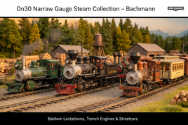 On30 narrow gauge model steam trains by Bachmann with detailed logging scenery