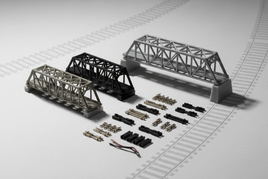 N scale Code 55 track accessories including rail joiners, bridges, and terminal connectors for model railroads