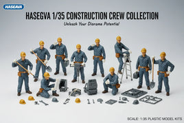 Hasegawa 1/35 scale construction crew plastic model kits with tools and accessories, MPM Hobbies