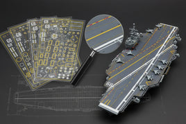 Aircraft carrier scale model with detailed decals, magnifier, and aircraft, MPM Hobbies kit