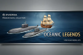 Zvezda Premium Naval Collection banner with model submarine and ship, Oceanic Legends 1/350 kits.