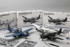 1/72 scale A&A Models propeller aircraft kits including Skyraider, NACA Reporter, experimental fighters