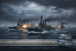 ICM 1/700 WWI German battleships model kit collection with warships in stormy sea, MPM Hobbies