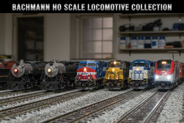 Bachmann HO scale model train locomotives on display in a hobby shop setting