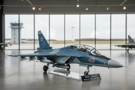 Zvezda 1/48 Yak-130 advanced trainer scale model aircraft displayed indoors at MPM Hobbies.