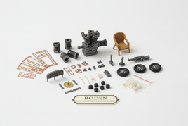 1/32 scale Roden aircraft aftermarket resin parts including Oberursel Ur.II rotary engine with detailed cylinders and mechanical components for WWI aircraft on white background
