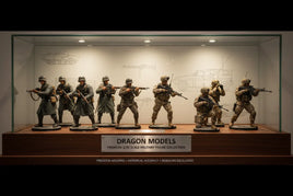 Dragon Models 1/35 scale military figure collection display case, featuring detailed soldier miniatures.