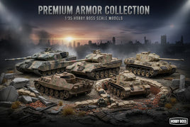 Premium Armor Collection 1/35 Hobby Boss scale model tanks displayed in urban battlefield diorama, MPM Hobbies