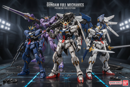 Bandai Full Mechanics collection featuring 1/100 scale Gundam Barbatos, Vidar, Raider with detailed inner frames and mechanical construction