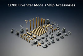 1/700 scale Five Star Models ship accessories set with brass and grey model parts on black background