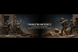 1/35 scale Dragon Models military figures collection featuring detailed WWII and modern combat troops for scale model dioramas
