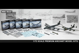 Model Collect 1/72 scale premium aircraft model kits with B-52 and B-2 bomber models, sprues, and decals