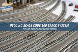 PECO HO scale Code 100 model train tracks with detailed layout and accessories at MPM Hobbies
