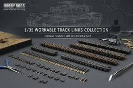 Hobby Boss 1/35 workable track links for model tanks displayed with tools, MPM Hobbies