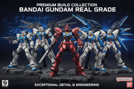 Bandai Gundam Real Grade model kits lineup with detailed robot figures on display, MPM Hobbies