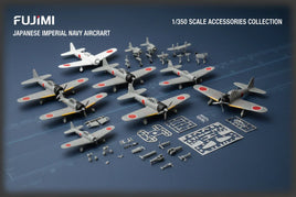 Fujimi 1/350 scale Japanese Imperial Navy aircraft model kit with assembled planes and parts on display