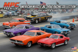American muscle car model kits racing on track, MPC Premium, MPM Hobbies collection