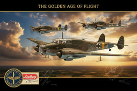 Vintage Lindberg model aircraft kit box art featuring WWII airplanes in flight at sunset, from MPM Hobbies.