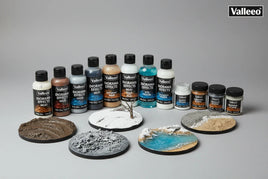 Vallejo diorama effects mud, snow, water, and stone texture paints with detailed model scenes
