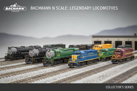 Bachmann N scale model locomotives on tracks, various colors, MPM Hobbies collection