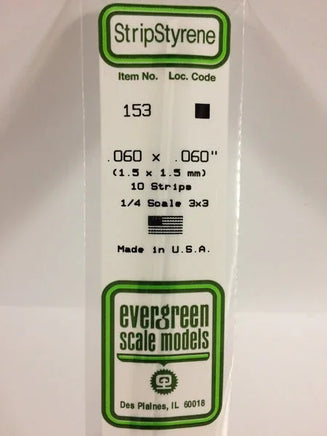Evergreen .060" X .060" OPAQUE WHITE POLYSTYRENE STRIP - MPM Hobbies