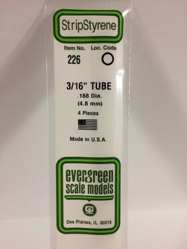 Evergreen .188" (4.8mm) OD OPAQUE WHITE POLYSTYRENE TUBING - MPM Hobbies