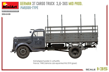 1/35 MiniArt German 3T Cargo Truck 3,6-36s Mid Prod. PMQ600-Type 35449