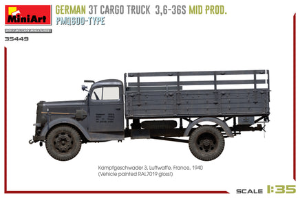 1/35 MiniArt German 3T Cargo Truck 3,6-36s Mid Prod. PMQ600-Type 35449