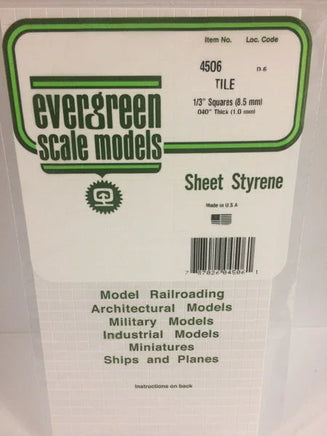 Evergreen 1/3" x 1/3" OPAQUE WHITE POLYSTYRENE SQUARE TILE - MPM Hobbies