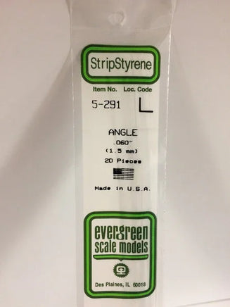 Evergreen .060" (1.5mm) OPAQUE WHITE POLYSTYRENE ANGLE - MPM Hobbies