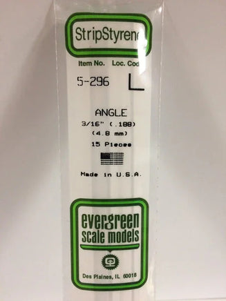 Evergreen .188" (4.8mm) OPAQUE WHITE POLYSTYRENE ANGLE - MPM Hobbies