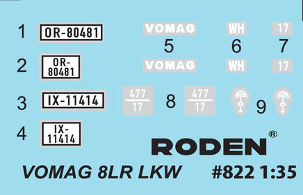 1/35 Roden VOMAG 8LR LKW WWII German Heavy Truck - 822 - MPM Hobbies